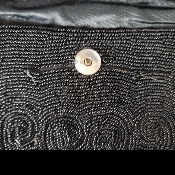 Vintage 1950s Black Hand Beaded Evening Clutch Bag Cocktail Formal Party 9 x 4.5 - Picture 7 of 10